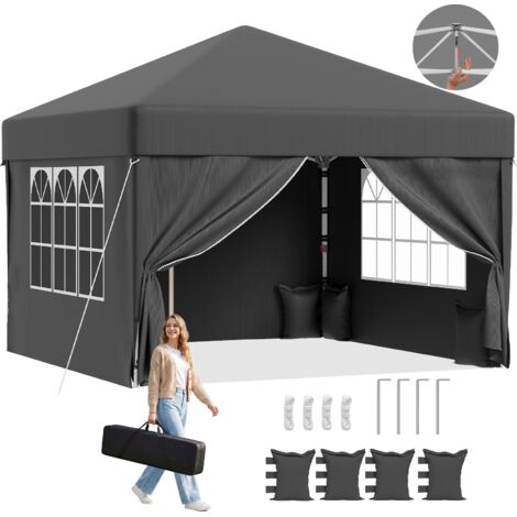 Tonnelle Pliable 3x3m à Montage Rapide  Pop up Tonnelle Assemblage en 1 Minute  Hauteur Réglable  Stable au Vent & Imperméable, Gris