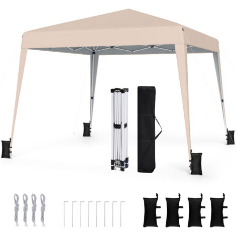 Tonnelle Pliante 3 x 3 m, Pop-up, Tente de Jardin Exterieur Imperméable avec Sac de Transport, Piquets, Pergola Jardin Exterieur pour Camping, Beige