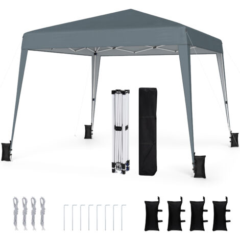 Tonnelle Pliante 3 x 3 m, Pop-up, Tente de Jardin Exterieur Imperméable avec Sac de Transport, Piquets, Pergola Jardin Exterieur pour Camping, Gris