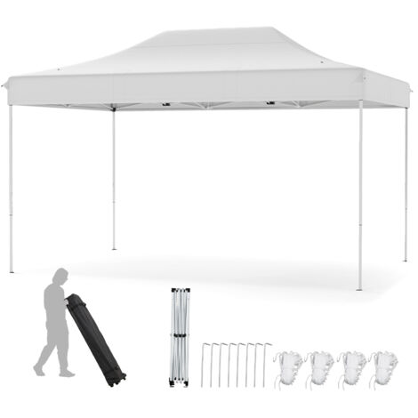 Tonnelle Pliante, 300 x 445 CM, Montage Facile, Gazebo Commercial avec Trous de Drainage, Sac à Roulettes, 4 Cordes, 8 Piquets, Beige