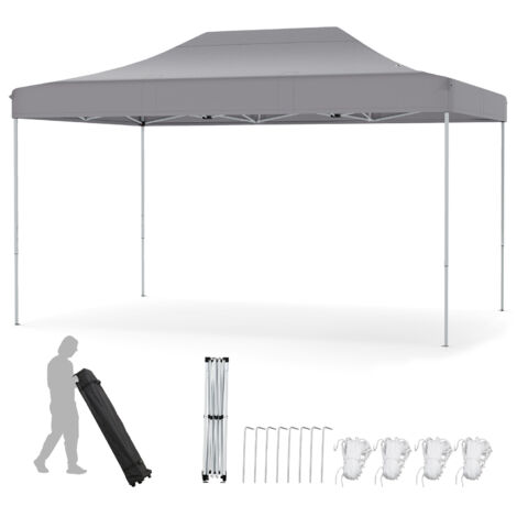 Tonnelle Pliante, 300 x 445 CM, Montage Facile, Gazebo Commercial avec Trous de Drainage, Sac à Roulettes, 4 Cordes, 8 Piquets, Gris