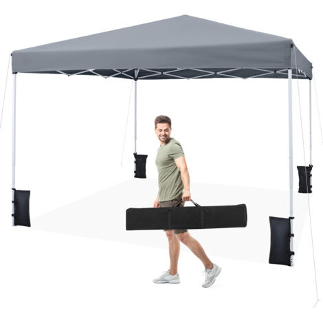 Tonnelle Pliante 3x3 m, Tonnelle de Jardin Pop Up, Sac de Transport, Structure Métallique, 8 Piquet de Tente, 4 Sacs de Sable, Gris