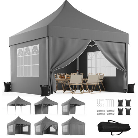Tonnelle Pliante 3x3m à Toit Pointu｜Design Breveté, +40% Résistant au Vent & à la Pluie｜Hauteur Intérieure Supplémentaire, Gris