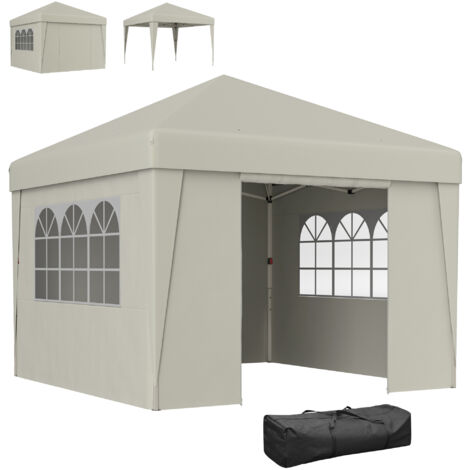 Tonnelle pliante 3x3m avec toit anti-UV 30+, fenêtres et parois latérales, sac de transport crème