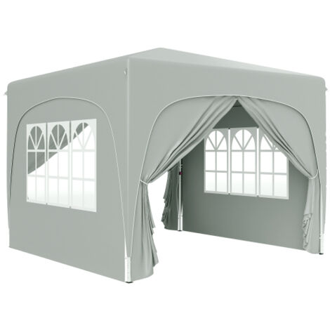 Tonnelle pliante 3x3m, déperlante, robuste, hiver-résistante, UV 50+, 4 panneaux latéraux, sac de rangement, gris clair, idéale jardin, réception et camping