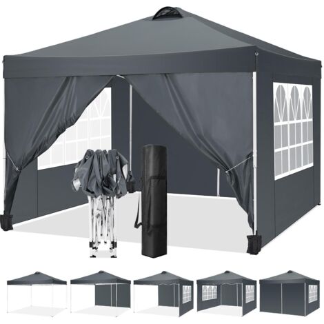 Tonnelle pliante 3x3m – Hauteur réglable 189/195/201cm – Imperméable Anti-UV – 4 parois latérales amovibles – Sac de transport et lestage inclus
