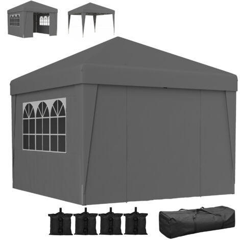 Tonnelle pliante 3x3x2,75 m anti-UV 30+, gris foncé, avec fenêtres, parois latérales et sac de transport