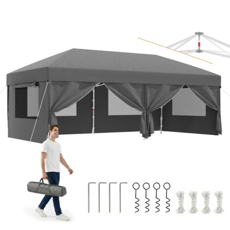 Tonnelle Pliante 3x6m avec Protection Insectes & Ventilation｜Stores + Fenêtres Aérées｜Montage Express 1 Minute, Gris