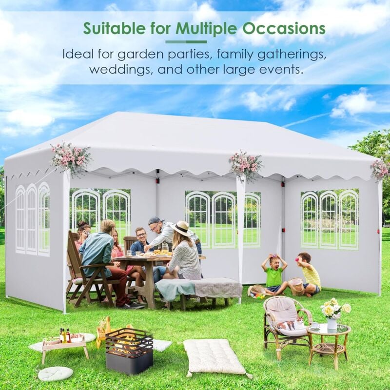Tonnelle Pliante 3x6m Imperméable,Tonnelle de Jardin,Tente de Reception avec 6 Panneaux Latéraux,420D Oxford,Protection uv 50+,avec Sac de Rangement