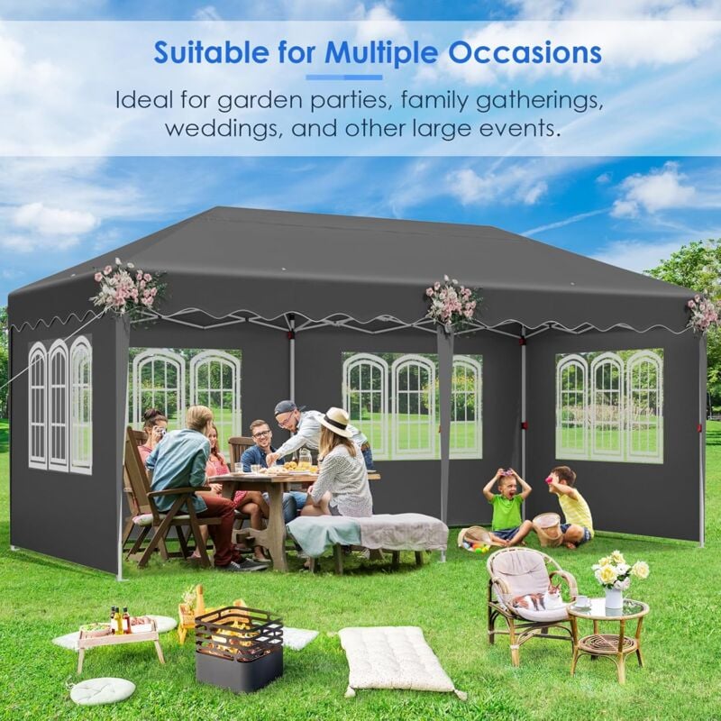 Tonnelle Pliante 3x6m Imperméable,Tonnelle de Jardin,Tente de Reception avec 6 Panneaux Latéraux,420D Oxford,Protection uv 50+,avec Sac de Rangement