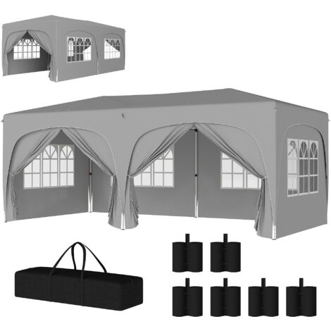 Tonnelle pliante 3x6m Pop Up, protection solaire UPF50+, hauteur réglable, avec housse de transport et sacs à sable, gris clair