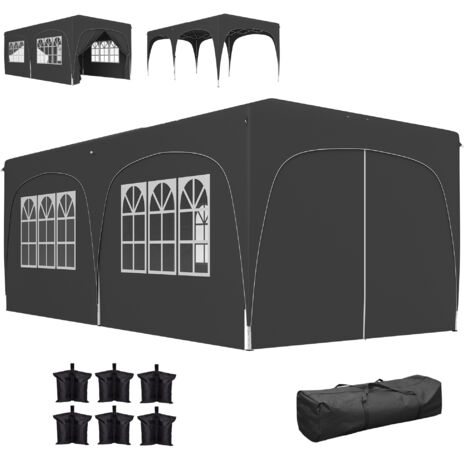 Tonnelle pliante 3x6m Pop Up, protection solaire UPF50+, hauteur réglable, avec housse de transport et sacs de lest, gris anthracite