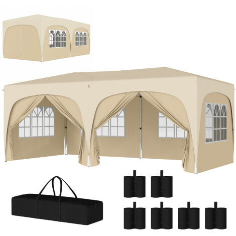 Tonnelle pliante 3x6m Pop-up UPF50+, hauteur réglable, avec housse de transport et sacs à sable, Sable