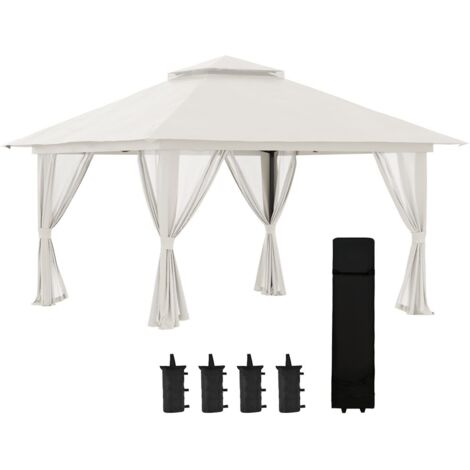 Tonnelle pliante-4 rideaux moustiquaire-Hauteur réglable-Toit double-UV-Sac de transport-392x392x283cm