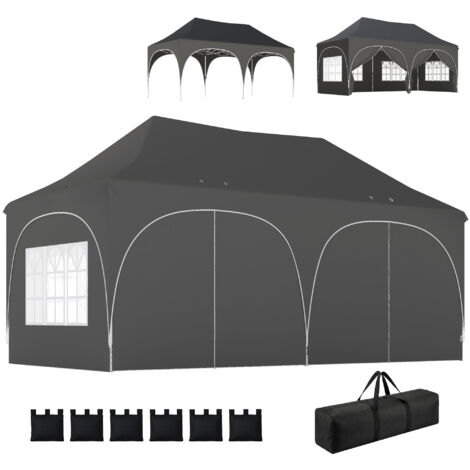 Tonnelle pliante barnum imperméable anti-UV 6 parois latérales 6 sacs de lest 12 évacuations 3x6m gris