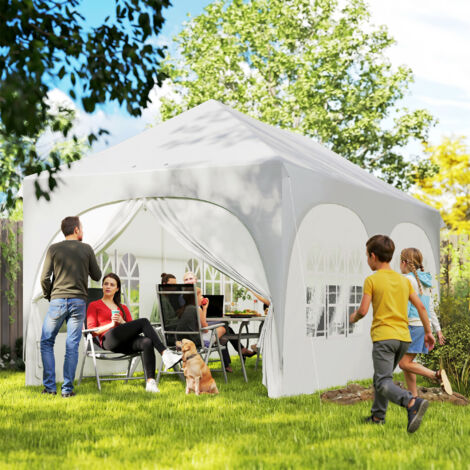 Tonnelle pliante barnum imperméable anti-UV 6 parois latérales 6 sacs de sable 12 trous de drainage 3x6m blanc