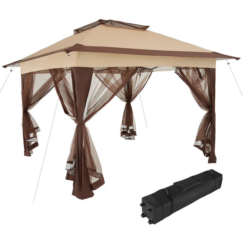 Tectake - Tonnelle pliable 3,64 x 3,64 x 2,94 m toit hydrofuge avec protection contre les rayons uv - marron