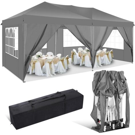 Tonnelle pliante de jardin 3x6m imperméable – Cadre acier revêtu – 6 parois latérales amovibles – Sac de transport inclus – Pour événements extérieurs