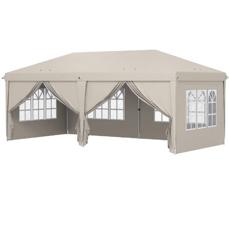 Tonnelle pliante extérieure 6x3m beige, anti-UV, hauteur réglable, avec parois et housse de transport