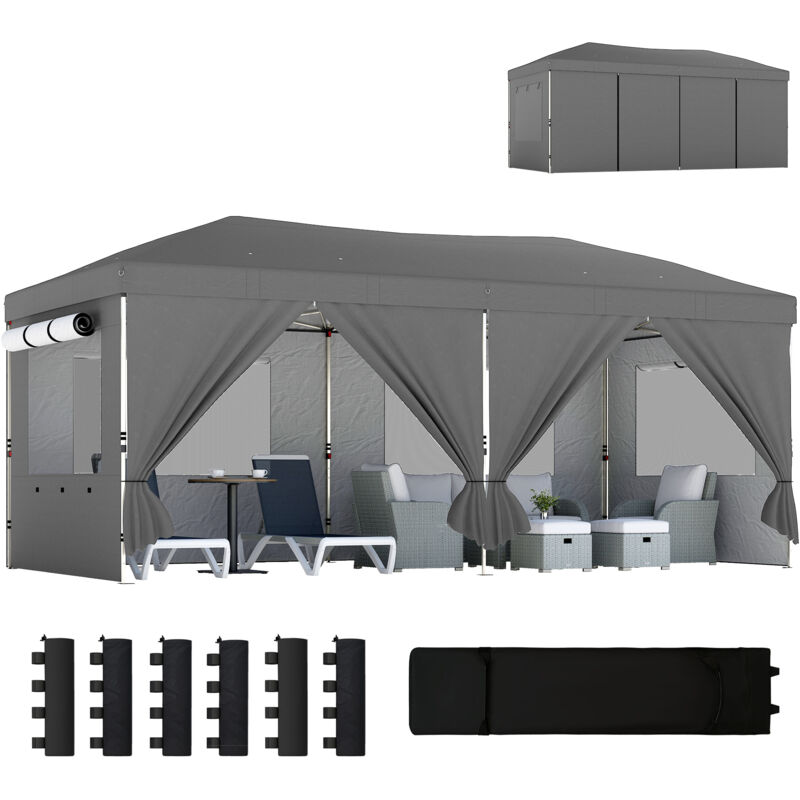 Tonnelle pliante - Outsunny - réglable en hauteur protection UV50+ - montage facile - tissu oxford et métal - 3 x 6 m - gris foncé