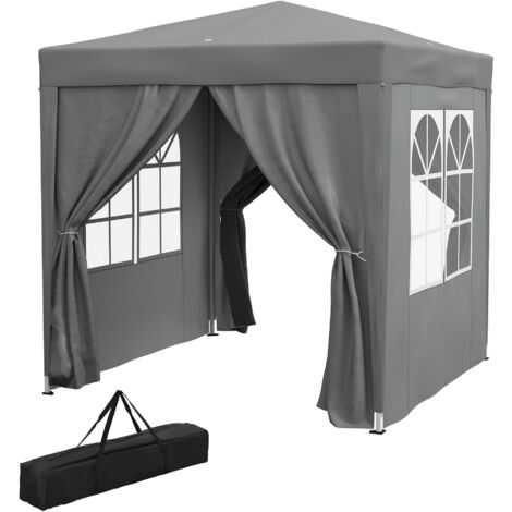 Tonnelle pliante pop-up extérieure 2x2m grise, réglable en hauteur, anti-UV
