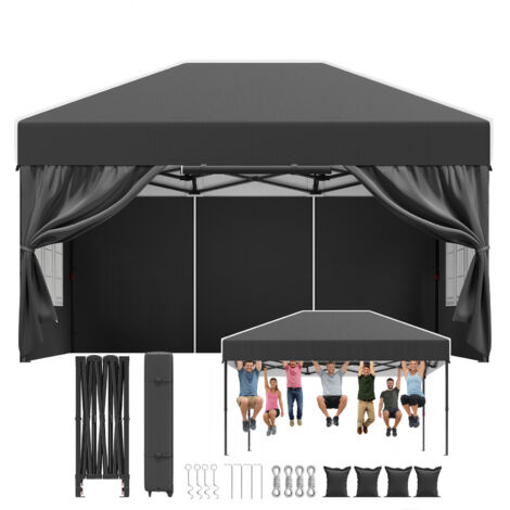 Tonnelle Pliante Résistante 3x4.5m ｜Toit Pointu & Oxford 110g à Revêtement Argenté｜Fixation Renforcée｜Plus de Stabilit, Noir
