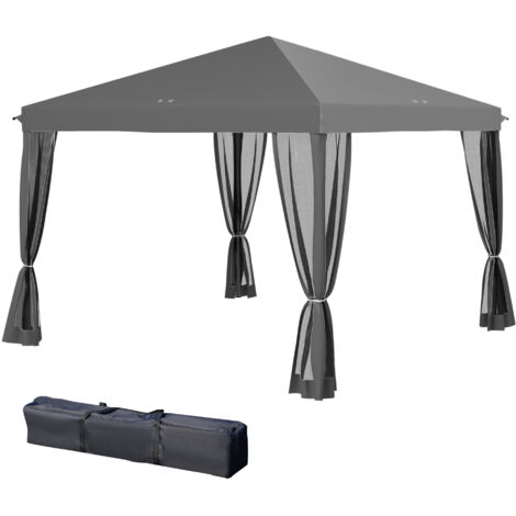 Tonnelle pop-up Barnum pliable style colonial 3x3 m avec 4 moustiquaires et sac de transport gris