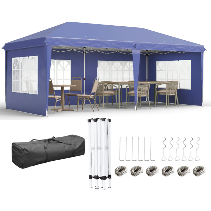 Outsunny - Tonnelle pop up pliante - barnum pliable - 4 cotés démontables - 4 fenêtres - acier oxford haute densité bleu