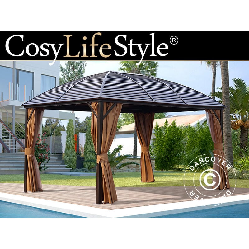 Tonnelle San Jose avec rideaux et moustiquaire, 3x4m, Marron