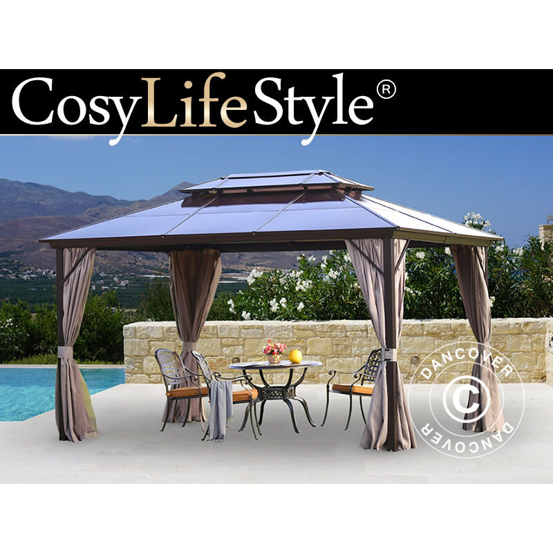 Tonnelle Santa Ana avec rideaux et moustiquaire, 3x4m, Marron