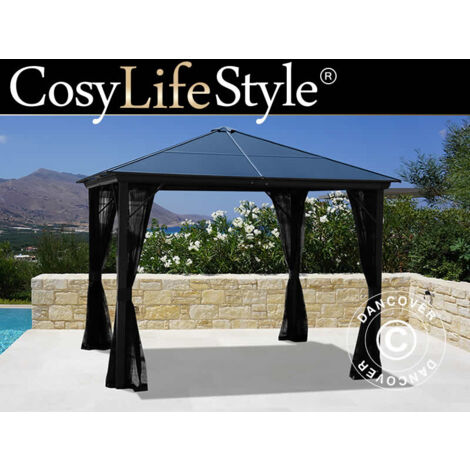 Tonnelle Santa Barbara avec rideaux et moustiquaire, 3x3m, Noir - Noir