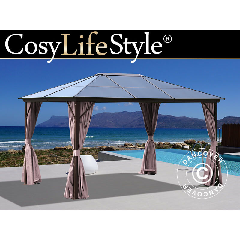 Tonnelle Santa Barbara avec rideaux et moustiquaire, 3x4m, Marron