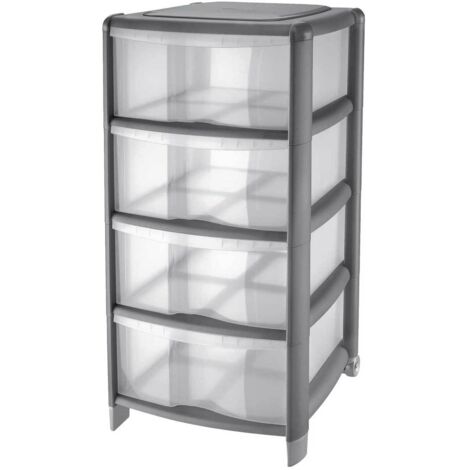 Tontarelli Cassettiera Bambu 4 Cassetti Grigio 36x34x80 cm