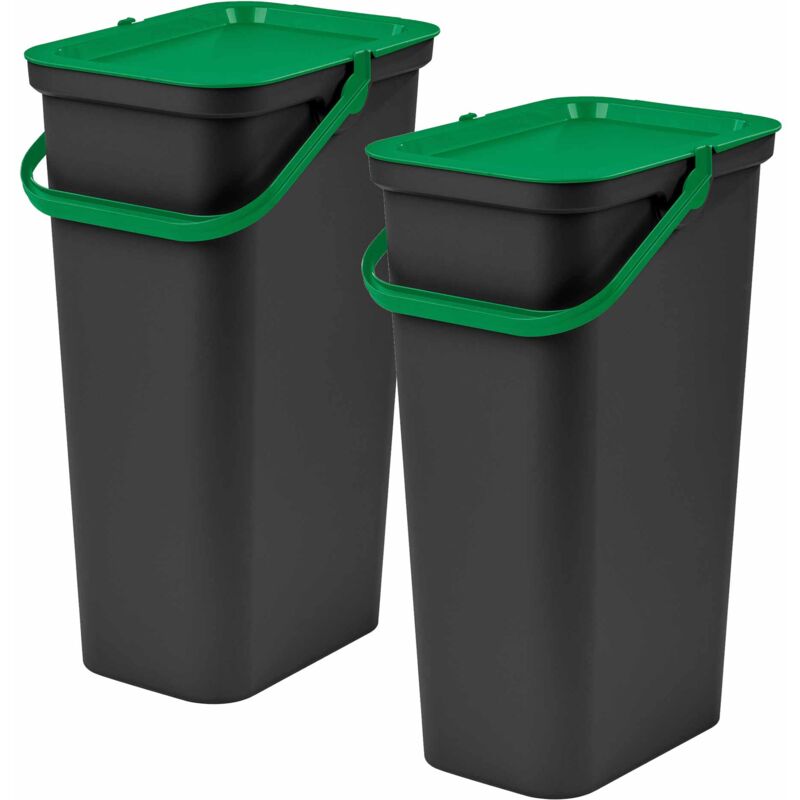 Lot de 2 poubelles 40L avec poignée verte et noire - 'moda' - vert et noir - Tontarelli