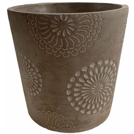 Tontopf "Mandala" für Blumen und Pflanzen im Innen- und Außenbereich -Grau