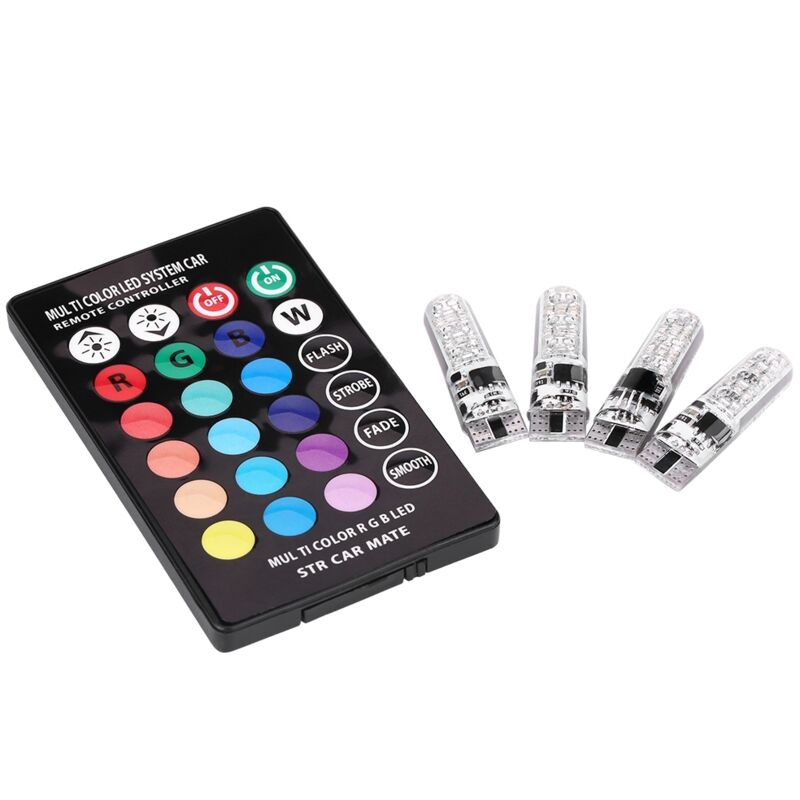 TONYSA 4 ampoules LED T10 SMD 5050 RGB colorées pour voiture avec télécommande