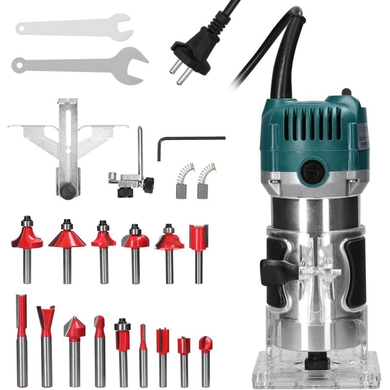 Tonysa - Bois Défonceuse Affleureuse Électrique 800W, Routeur à Bois Électrique 30000r/min avec 15pcs 1/4' Pinces Bits Affleureuse à Bois Électrique