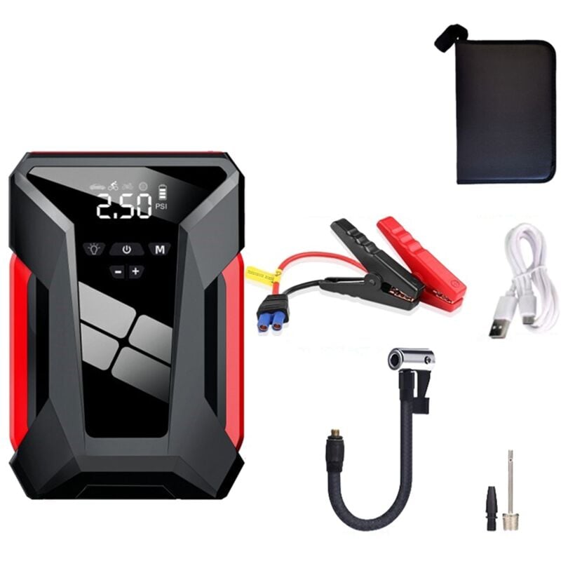Booster Batterie Voiture 1800A, Démarreur de Voiture Portable, 12V Jump Starter avec Écran lcd, Pinces de Sûreté Intelligentes, Lumière led - Tonysa