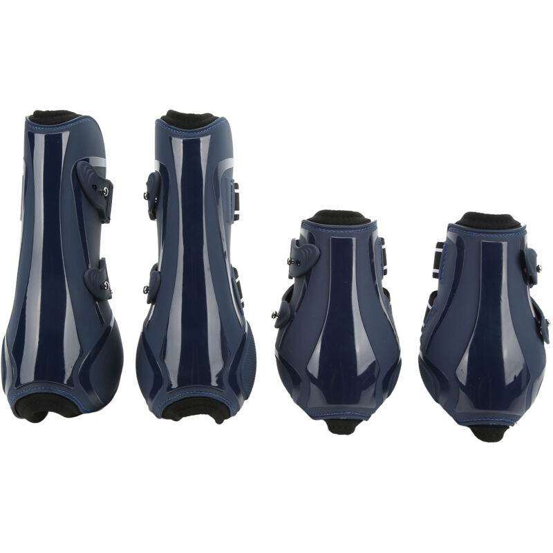 TONYSA Bottes de Protection des jambes de cheval, 4 pièces, en néoprène PU épais, absorbant les chocs pour l'équitation (ensemble bleu marine XL)