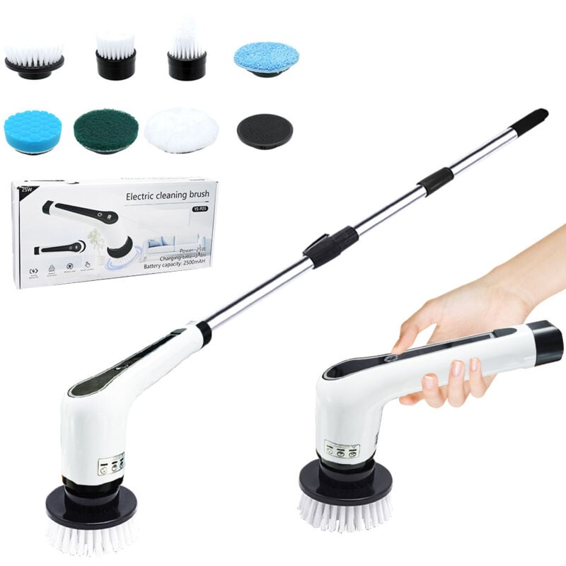 Brosse De Nettoyage Electrique: Brosse Electrique Nettoyage sans Fil Extension Réglable avec 2 Vitesses Réglables - Electric Spin Scrubber avec 8