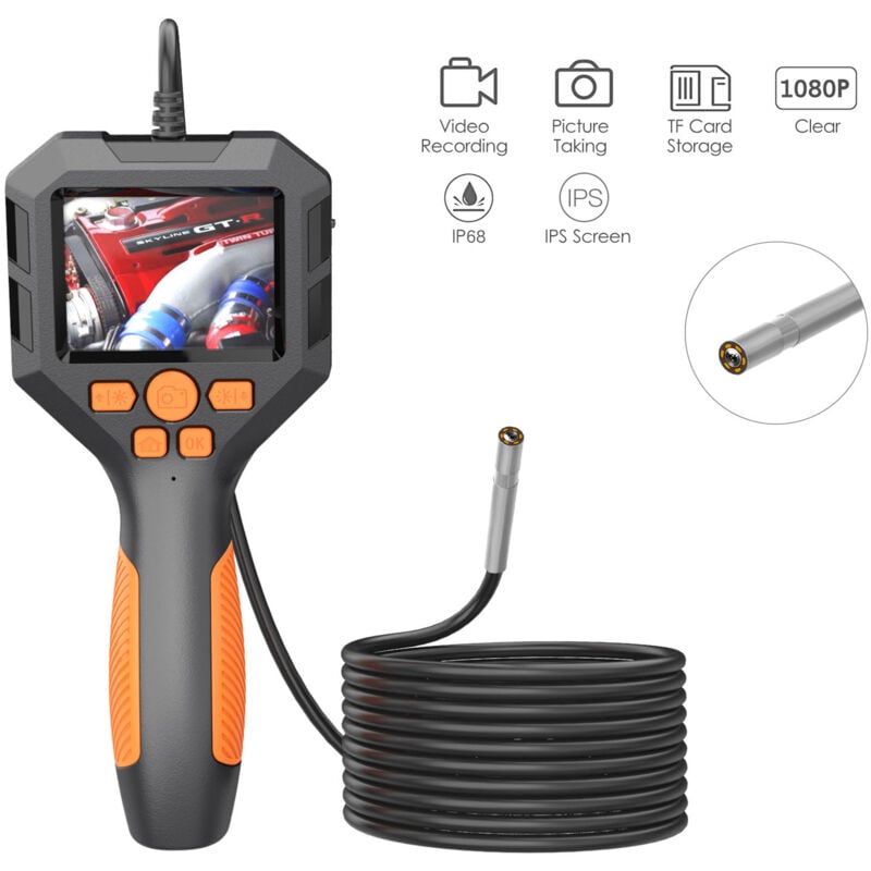 Caméra Endoscope Industriel Objectif, Camera Endoscopique 8mm, ips de 2,8 Pouces 1080P hd Endoscope numérique, Camera Inspection Canalisation étanche