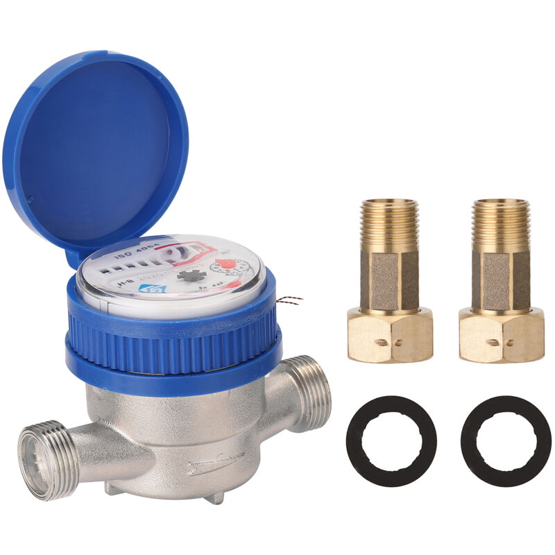 Tonysa - Compteur d'Eau Froide 15 mm Plastique abs Jardin Maison Débit d'Eau Compteur de Mesure avec Raccords en Laiton