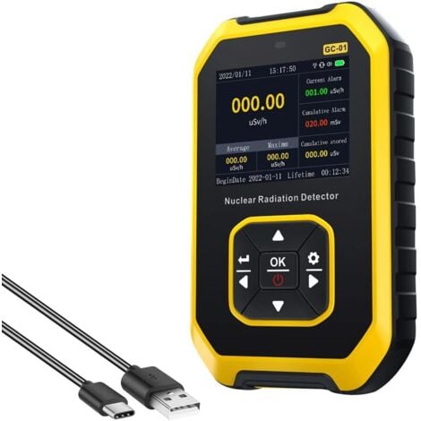 TONYSA Compteur Geiger Détecteur de Radiations Nucléaires Moniteur Beta Gamma Rayons X 0,00 μSv/h-1 000 μSv/h 3 modes d'alarme Testeur de rayons X, γ et β avec écran LCD