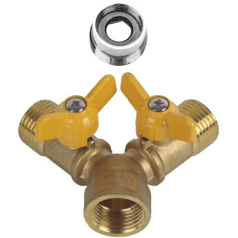 TONYSA Connecteur de robinet durable à 2 voies, connecteur de robinet double, adaptateur de tuyau double, laiton G1/2 résistant à l'usure pour la maison et le jardin