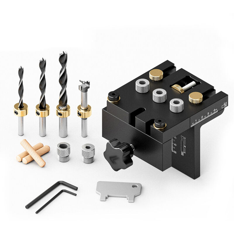 TONYSA Gabarit de perçage 6/8/10/15mm Kit de gabarit de goujon à centrage automatique pour le travail du bois Trous de cheville exacts,avec clip de