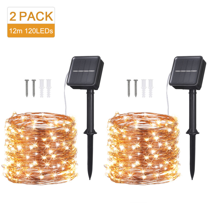TONYSA Guirlande Solaire Exterieur, 2 x 12M 120 LED Guirlande Lumineuse Exterieurer Étanche 8 Modes, Guirlande Lumineuse Exterieur Solaire pour