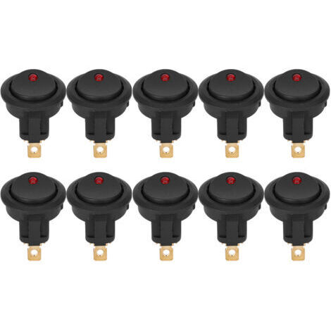TONYSA Interrupteur SPST étanche à bascule ronde marche/arrêt 12V, 10 pièces, projecteur LED, borne argentée à 3 broches