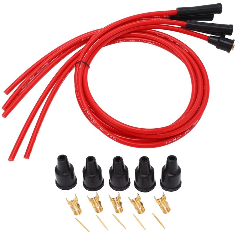Jeu de Fils D'allumage de Bougie D'allumage, Jeu de Fils D'allumage Rouge Haute Performance Silicone 1m Fil D'allumage de Voiture pour 4 Cylindres