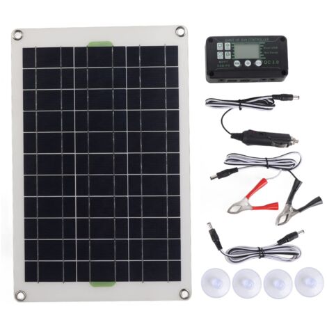 TONYSA Kit de Panneau Solaire 50 W, Panneau Solaire Monocristallin Haute efficacité 12 V/24 V avec Contrôleur 30 A Kit de Charge D'entretien de Panneau Solaire étanche Portable