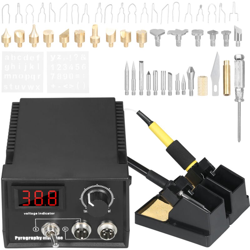 Tonysa - Kit pyrogravure pour bois professionnel 60 w Kit de pyrogravure numérique réglable avec embouts pour pyrogravure 20 pièces Brûleur à bois ,